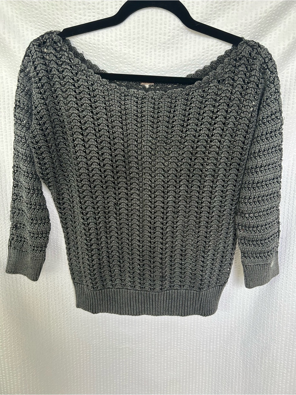 Free People Open Knit Scalloped Sweater in Charcoal Gray Best For Size Small